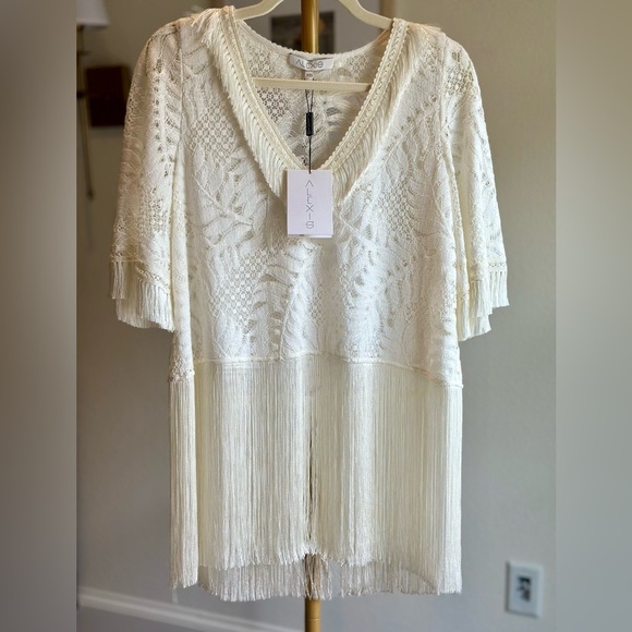 Alexis Ronan Cream White Lace Boho Top with Fringe- Size XS - Picture 3 of 6